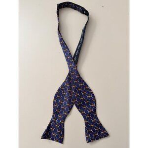 Hermès Paris Blue & Gold Equestrian Print Silk Self-Tie Bow Tie Made In France